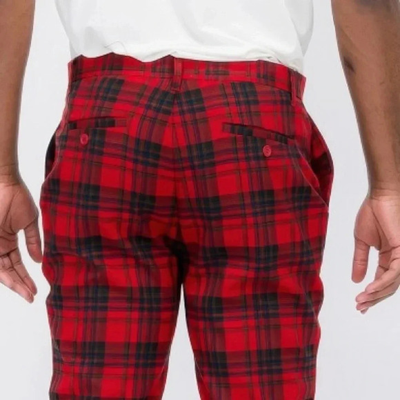 Red Plaid Trousersr Pants - Picture 4 of 6